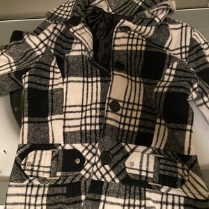 Iz Byer Black and White Plaid Girls Pea Coat